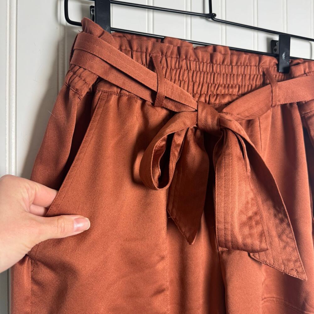 Abercrombie & Fitch Paperbag High-Waist Pull-On Satin Pants Rust Orange Womens L - Picture 2 of 10